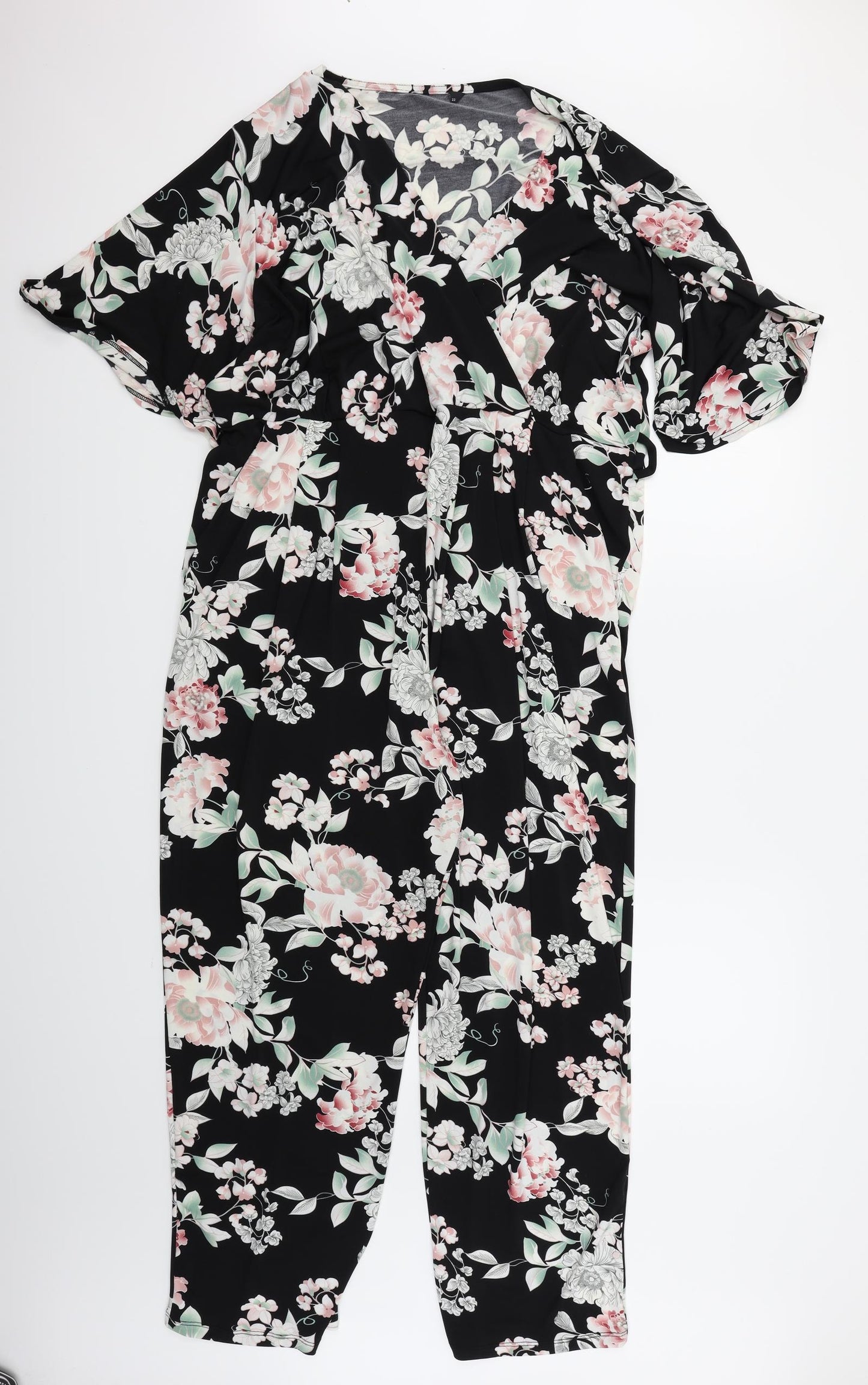 Preworn Womens Black Floral  Jumpsuit One-Piece Size 20