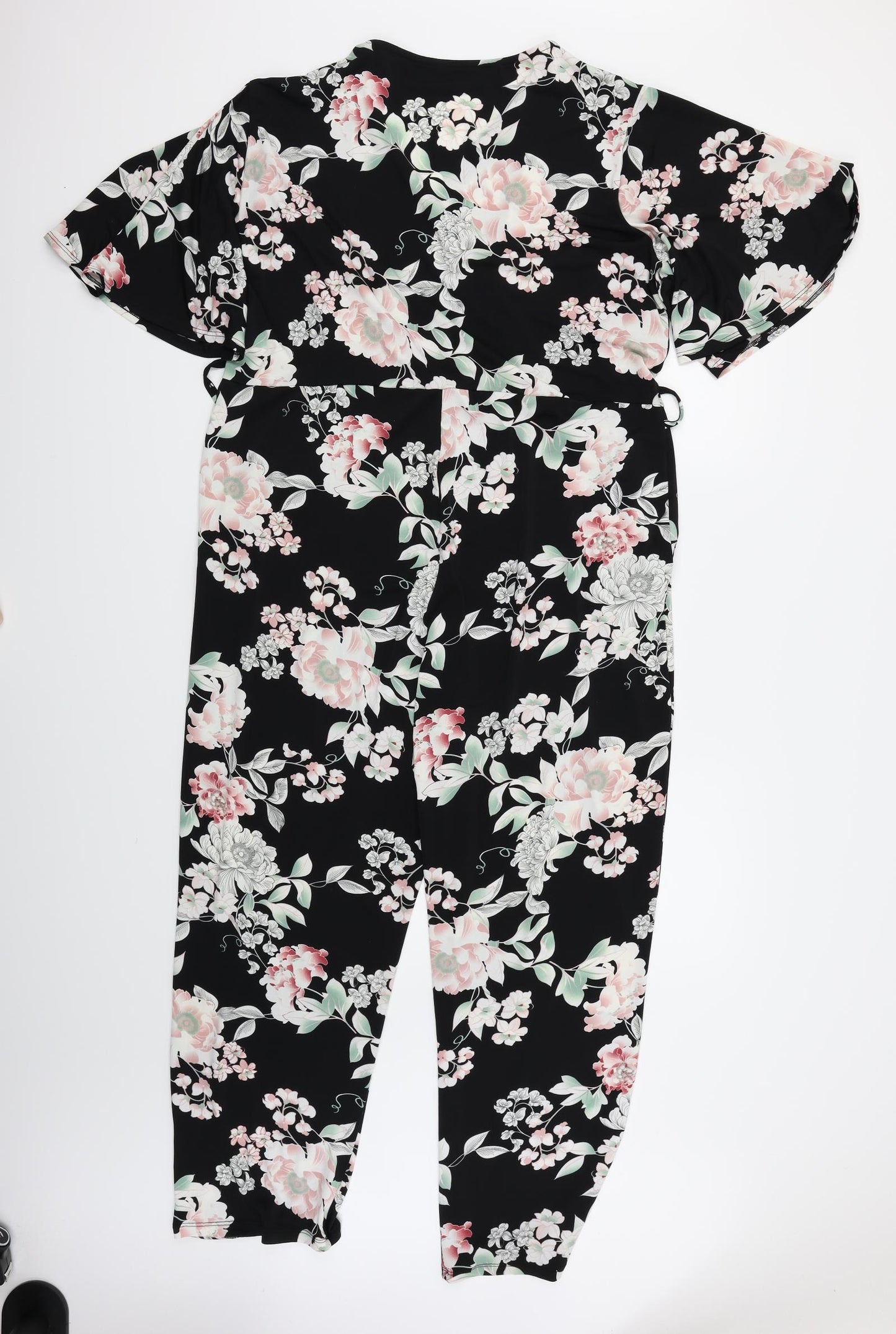 Preworn Womens Black Floral  Jumpsuit One-Piece Size 20