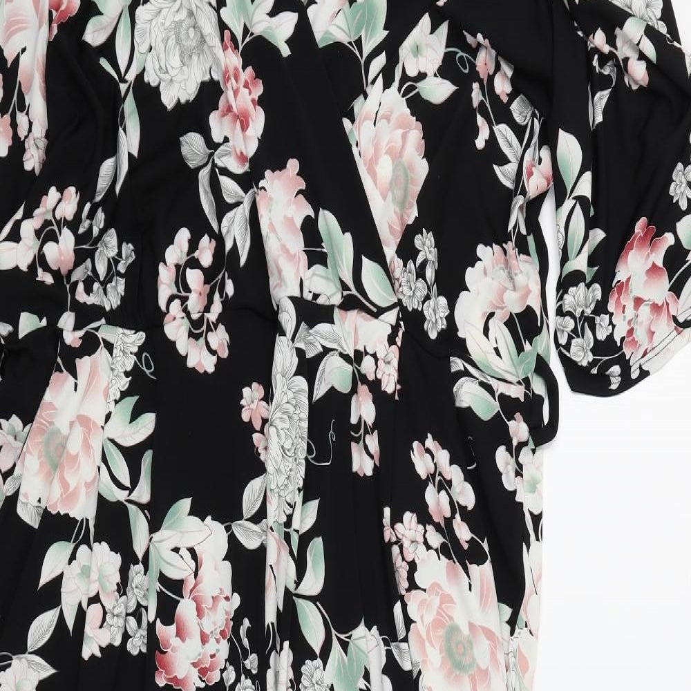 Preworn Womens Black Floral  Jumpsuit One-Piece Size 20