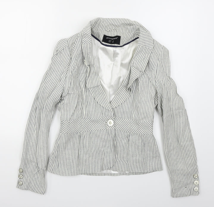Atmosphere Womens Blue Striped Jacket Blazer Size 10
