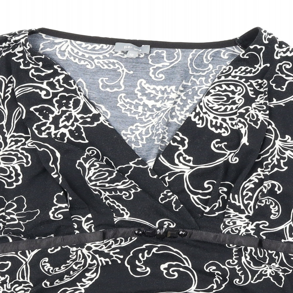Per Una Womens Black Floral  Basic Blouse Size 16