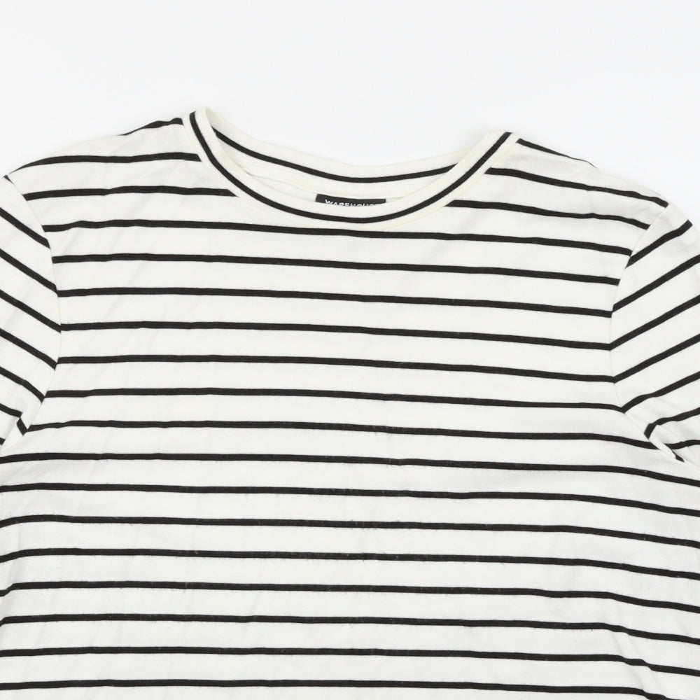Warehouse Womens White Striped  Basic T-Shirt Size 16