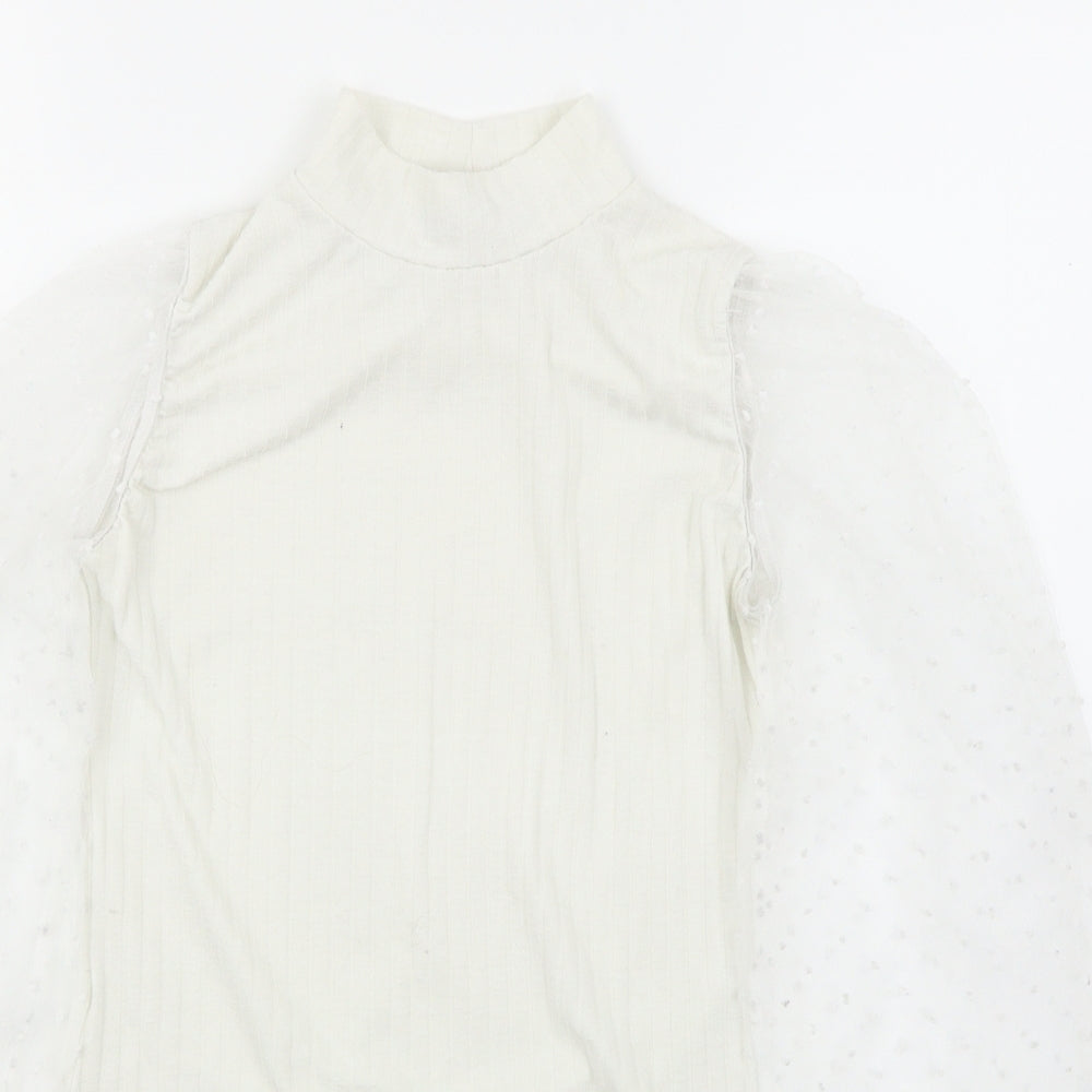 Quiz Womens White   Basic T-Shirt Size 8  - Sheer Sleeves