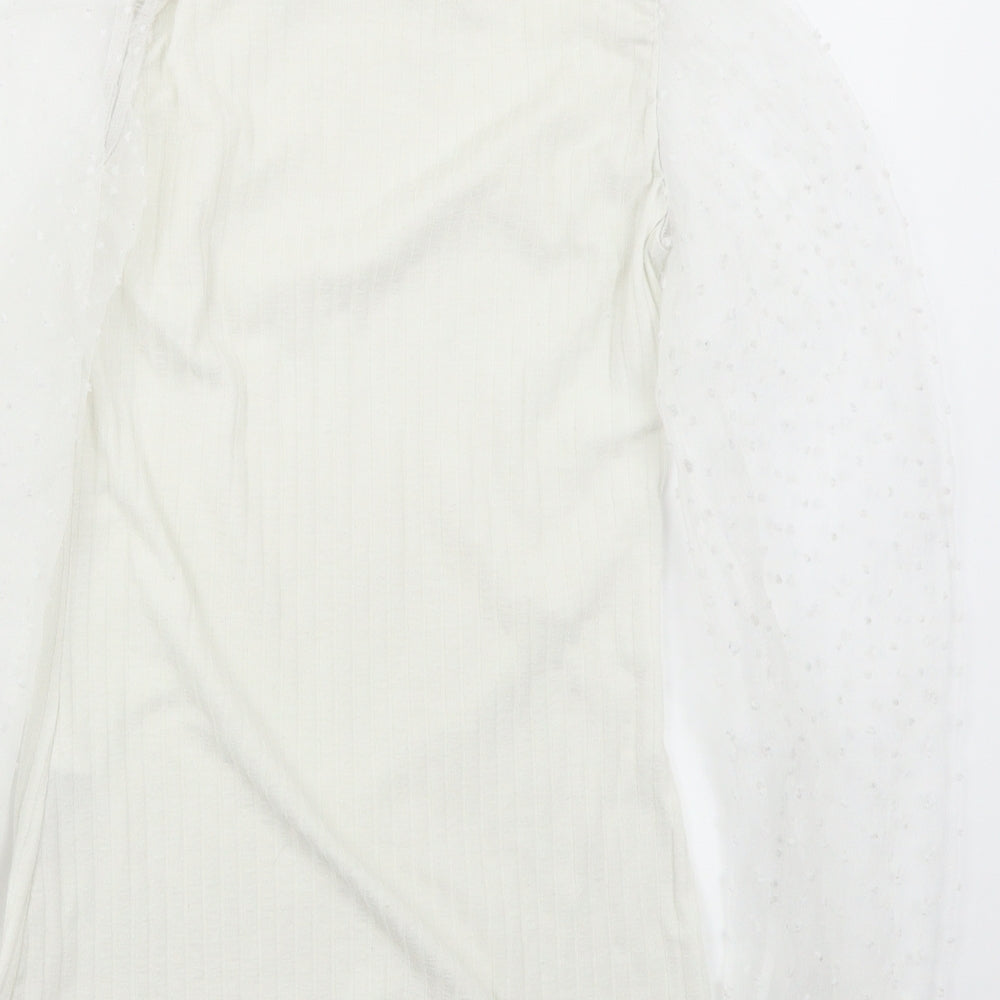 Quiz Womens White   Basic T-Shirt Size 8  - Sheer Sleeves