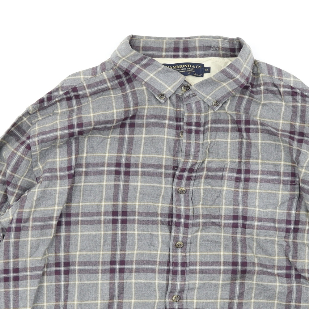 Hammond & Co Mens Grey Plaid   Button-Up Size XL