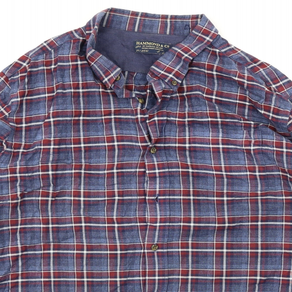 Hammond & Co Mens Blue Plaid   Button-Up Size XL