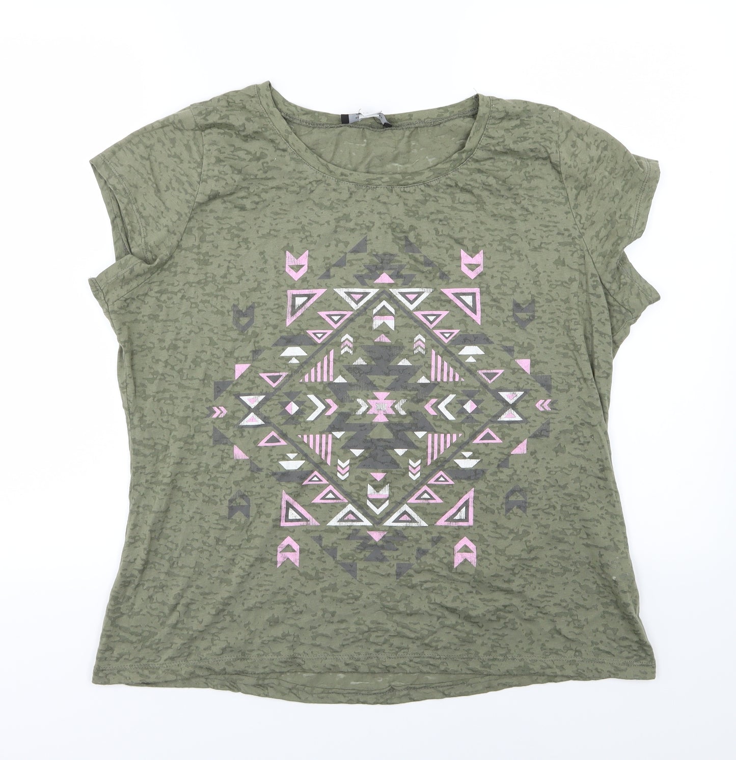 Primark Womens Green Geometric Jersey Basic T-Shirt Size 20
