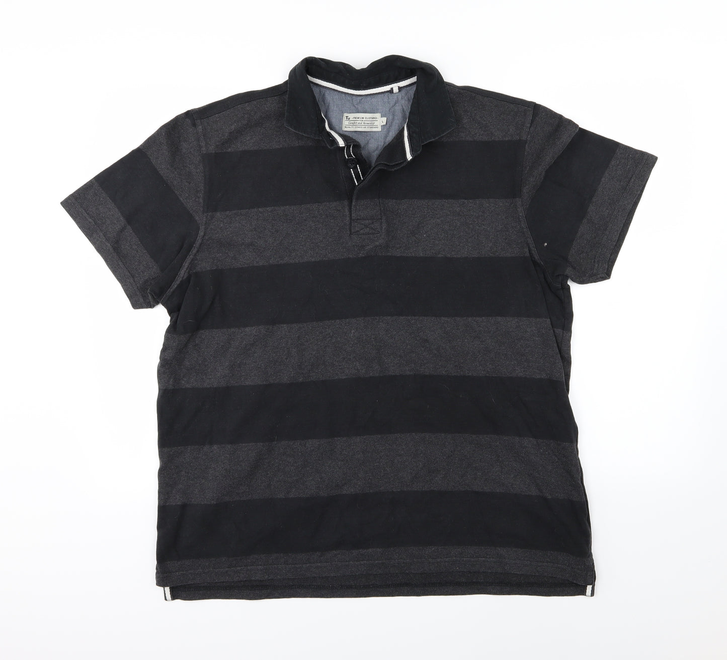 TU Mens Grey Striped Jersey  Polo Size L