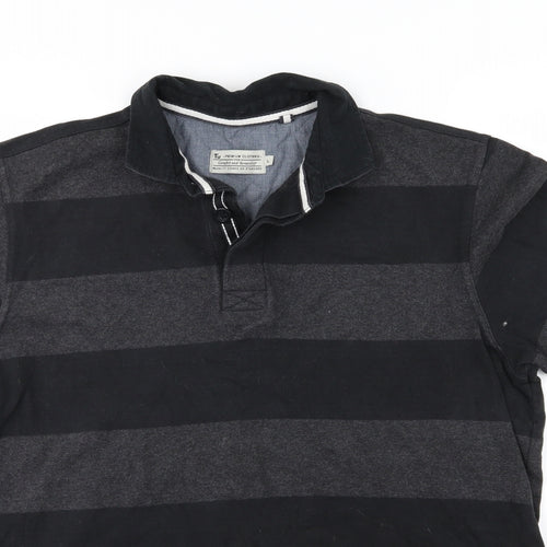 TU Mens Grey Striped Jersey  Polo Size L