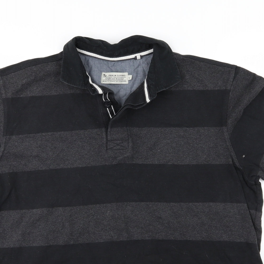 TU Mens Grey Striped Jersey  Polo Size L