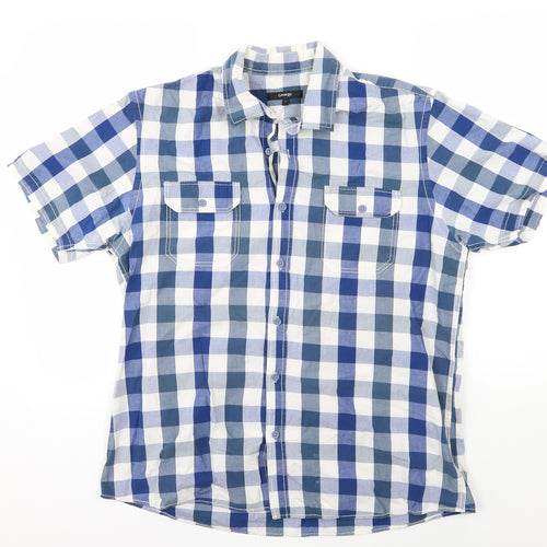 George Mens Blue Check Woven  Button-Up Size L