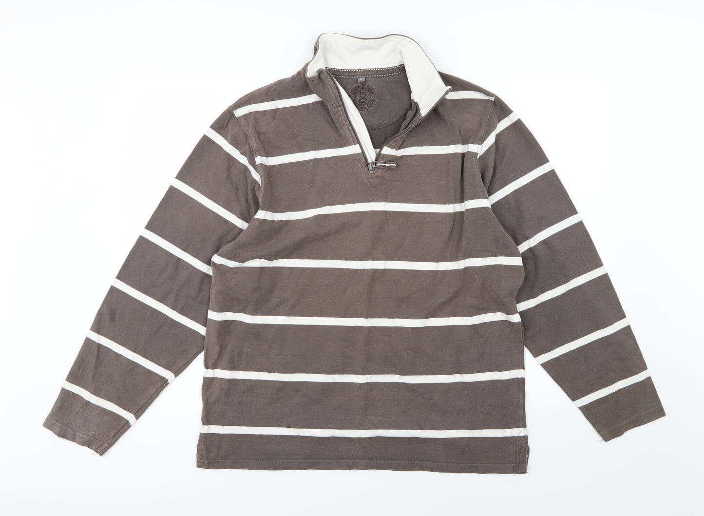 Boston Crew Mens Brown Striped Jersey Pullover Sweatshirt Size XL