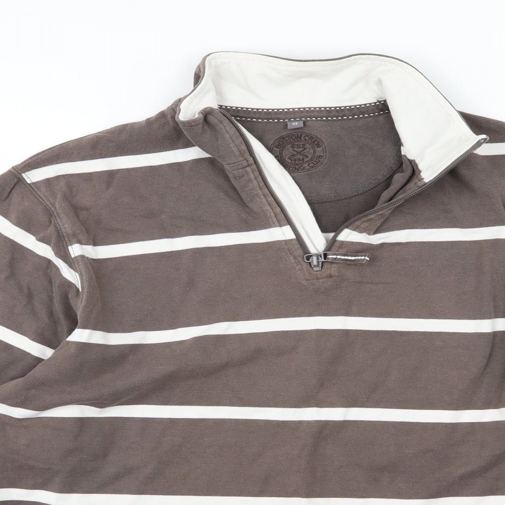 Boston Crew Mens Brown Striped Jersey Pullover Sweatshirt Size XL