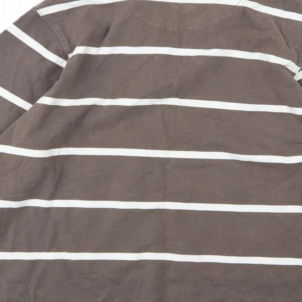 Boston Crew Mens Brown Striped Jersey Pullover Sweatshirt Size XL
