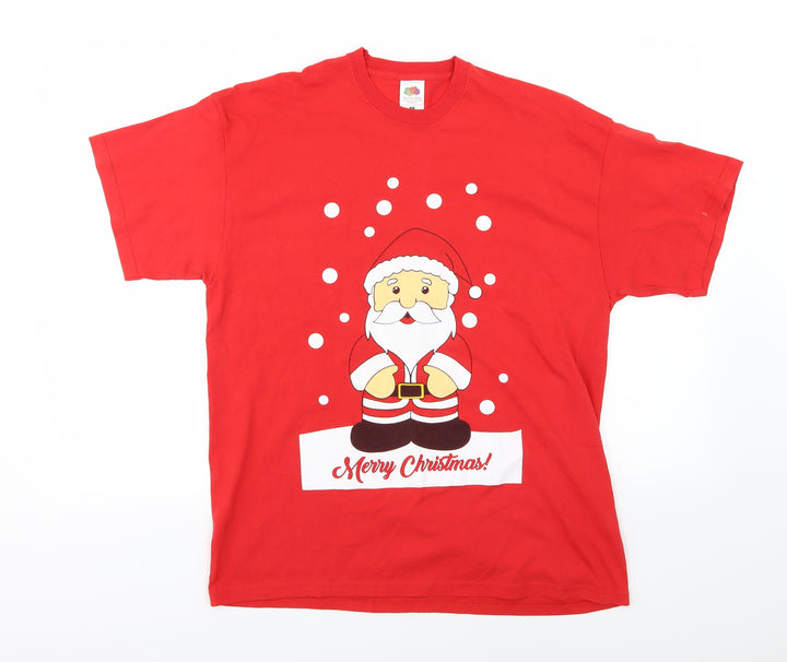 Fruit of the Loom Mens Red Jersey T-Shirt Size L - Santa
