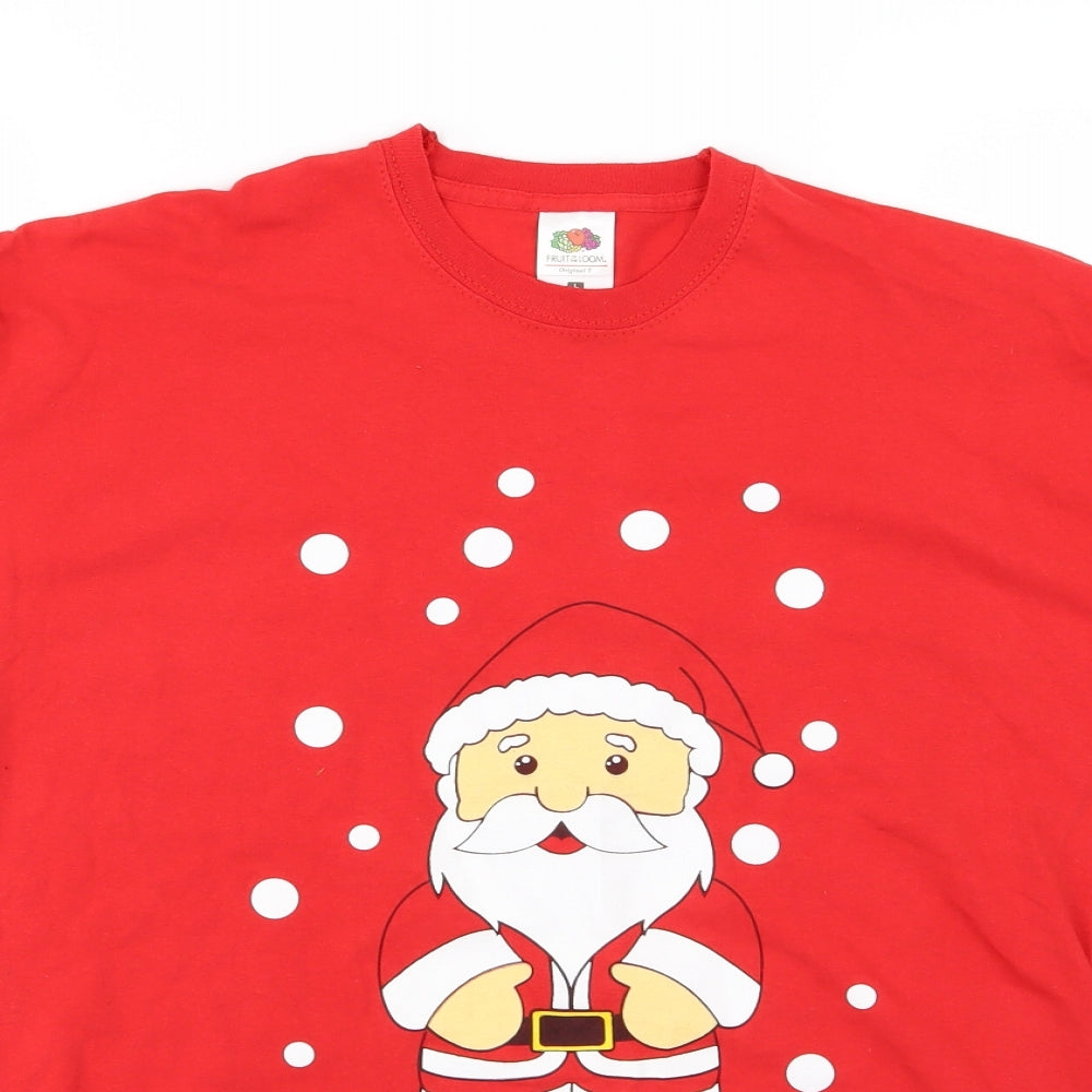 Fruit of the Loom Mens Red  Jersey  T-Shirt Size L  - Santa