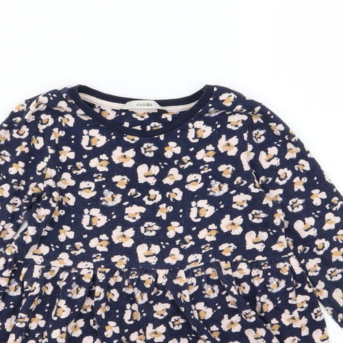 George Girls Blue Floral Jersey T-Shirt Dress  Size 3-4 Years