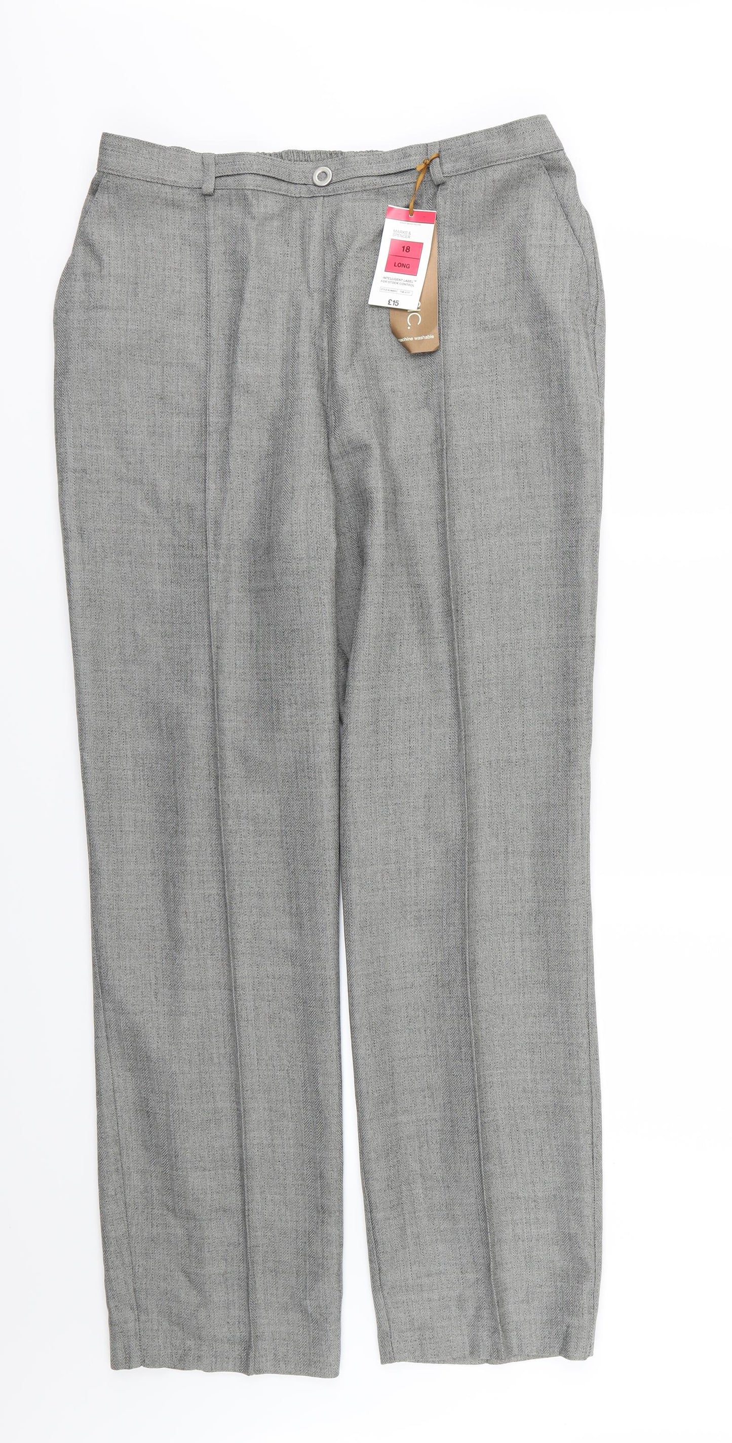 Marks and Spencer Womens Grey  Rayon Trousers  Size 18 L31 in - Long Leg