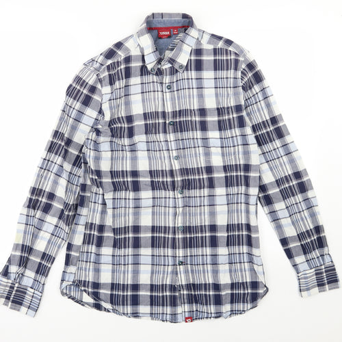 D555 Mens Blue Striped Woven  Button-Up Size M