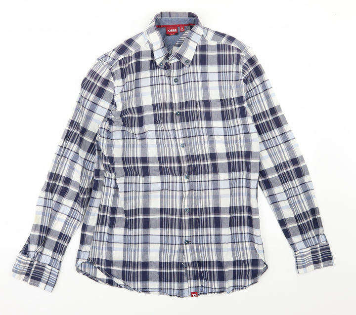 D555 Mens Blue Striped Woven  Button-Up Size M