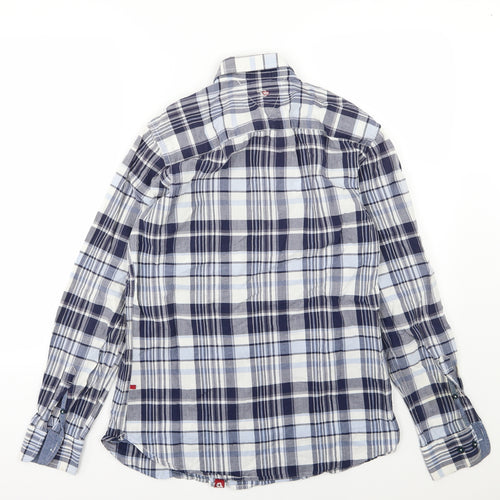 D555 Mens Blue Striped Woven  Button-Up Size M