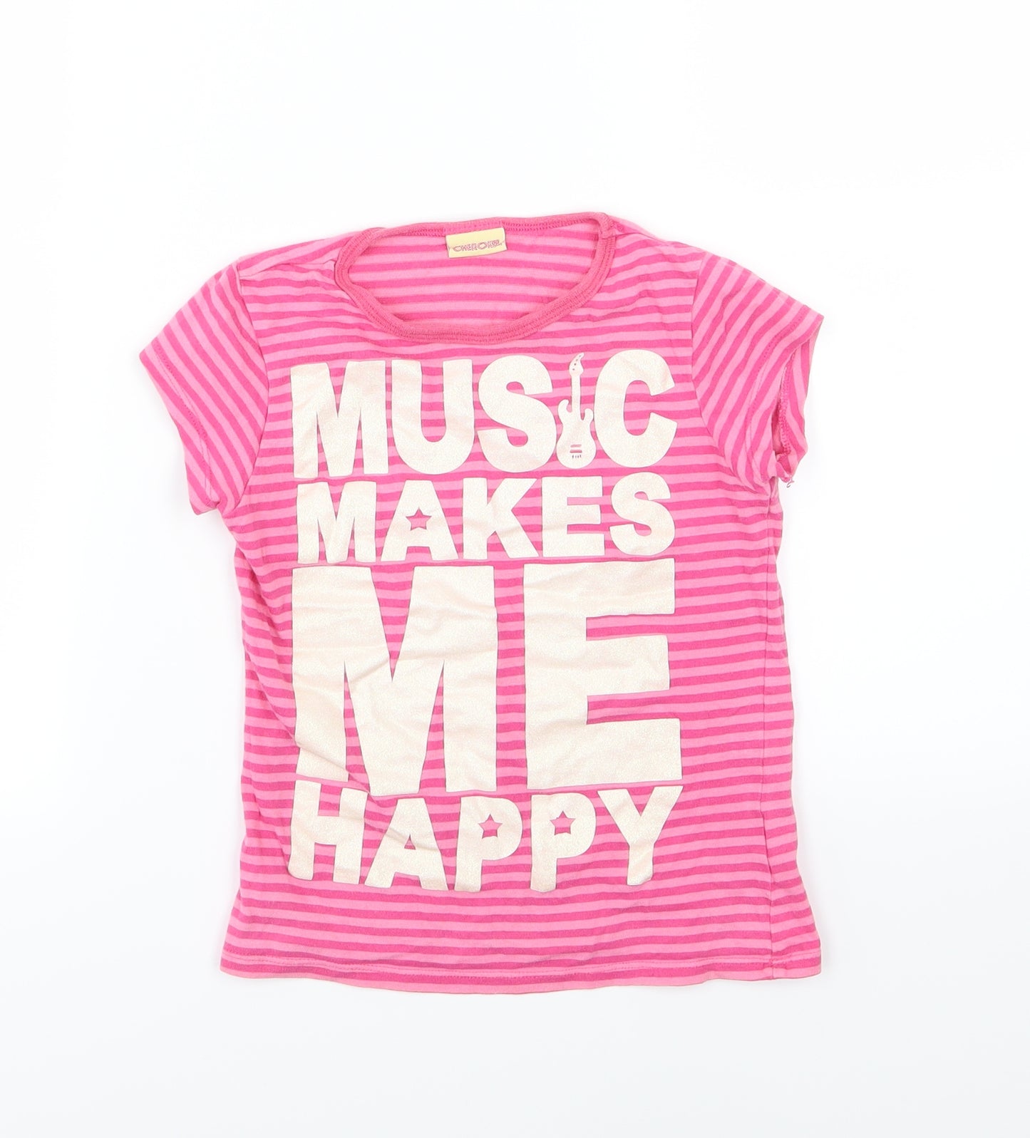 Cherokee Girls Pink Striped Jersey Basic T-Shirt Size 7-8 Years  - Music