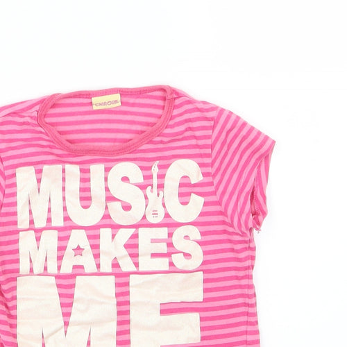 Cherokee Girls Pink Striped Jersey Basic T-Shirt Size 7-8 Years  - Music