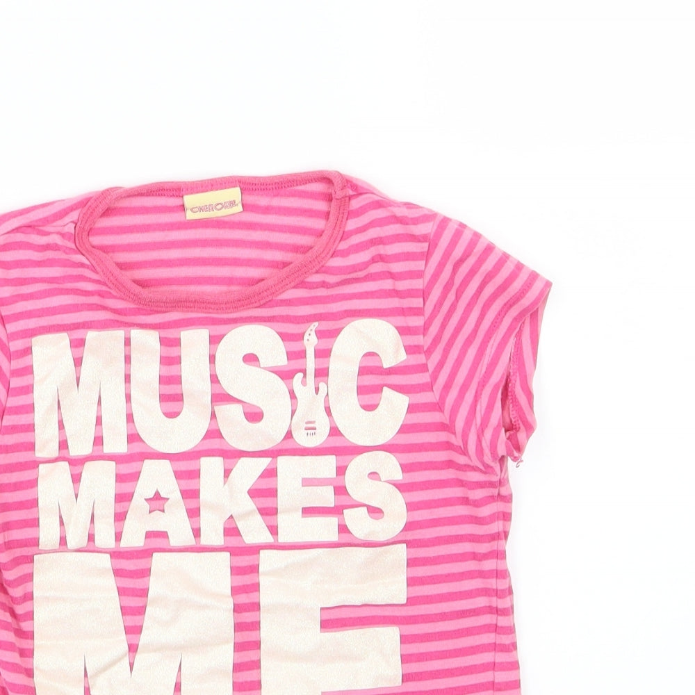 Cherokee Girls Pink Striped Jersey Basic T-Shirt Size 7-8 Years  - Music