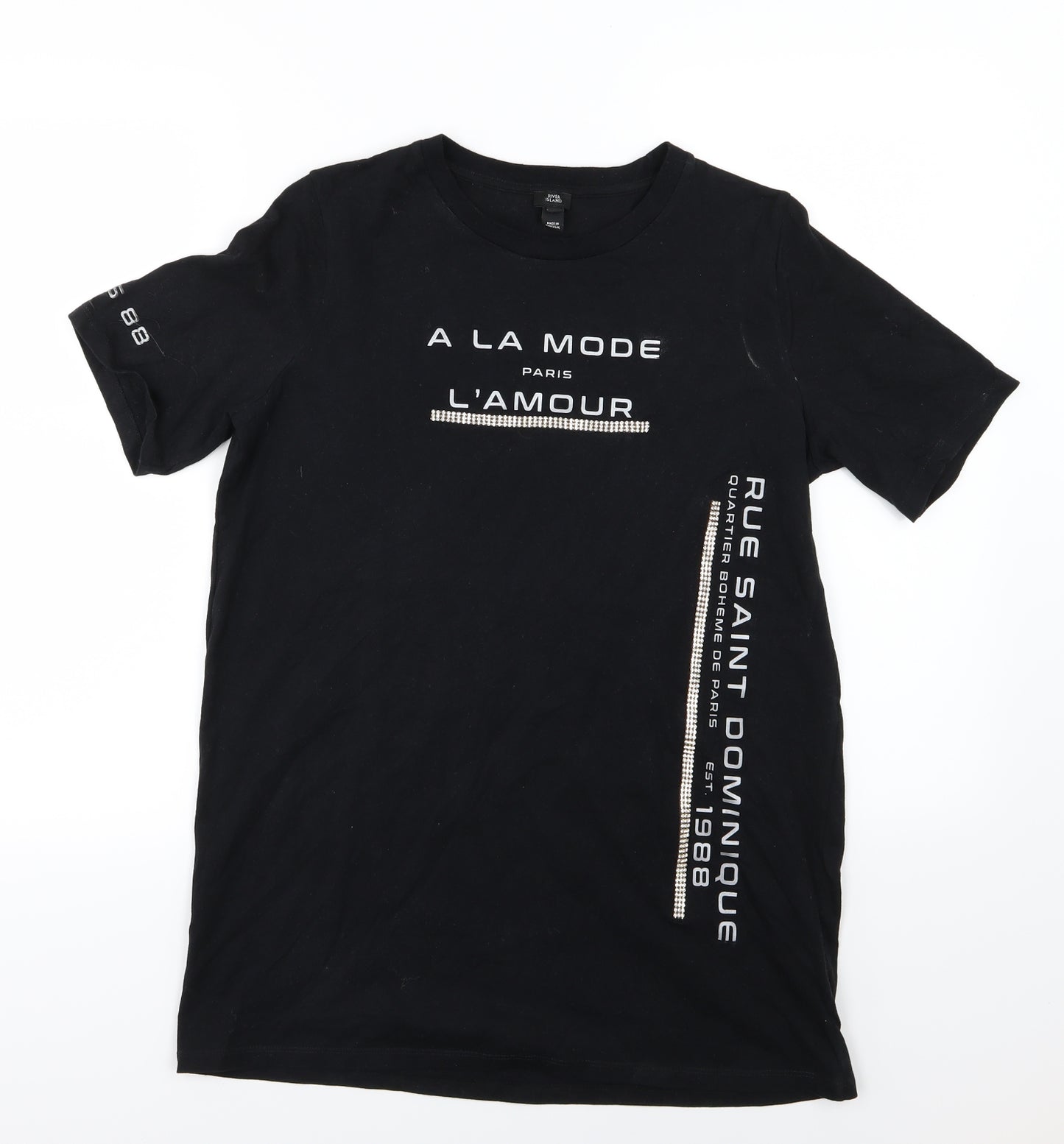 River Island Womens Black  Jersey Basic T-Shirt Size 10  - Paris