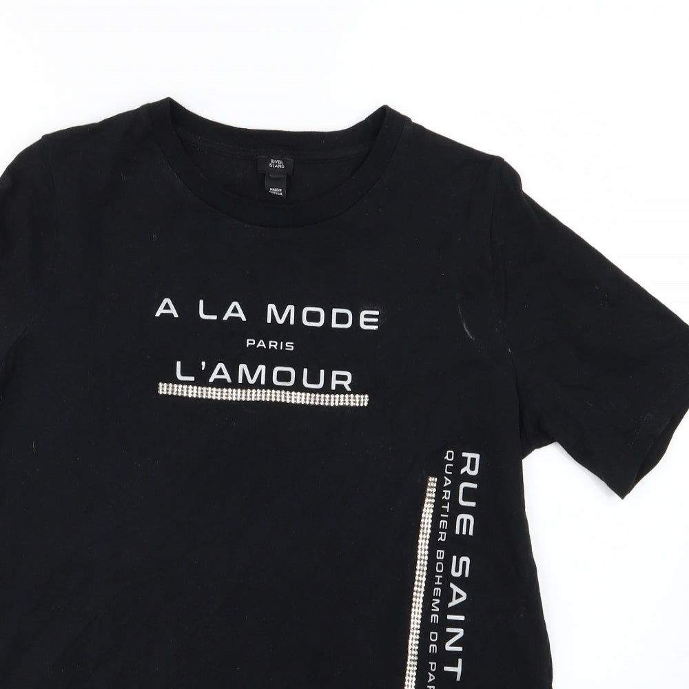 River Island Womens Black  Jersey Basic T-Shirt Size 10  - Paris