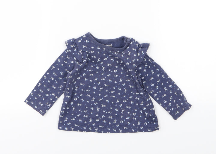 Nutmweg Girls Blue Floral Jersey Basic T-Shirt Size 3-6 Months