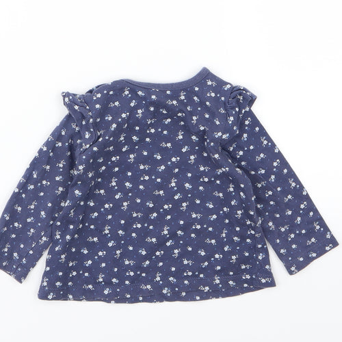 Nutmweg Girls Blue Floral Jersey Basic T-Shirt Size 3-6 Months