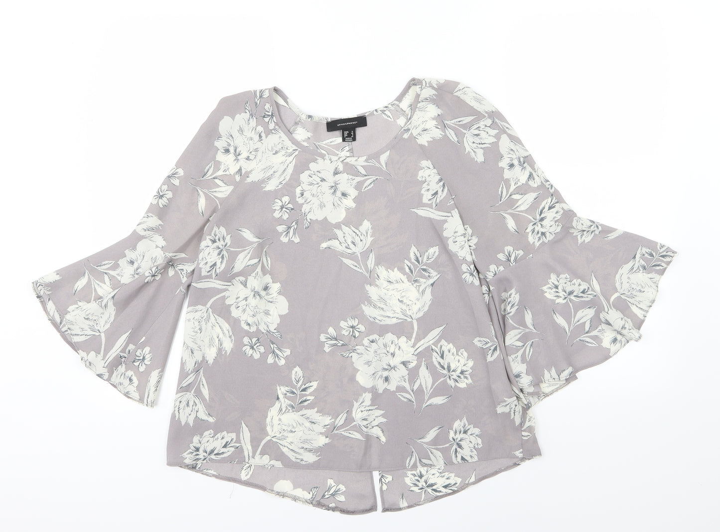 Atmosphere Womens Grey Floral Chiffon Basic Blouse Size 12