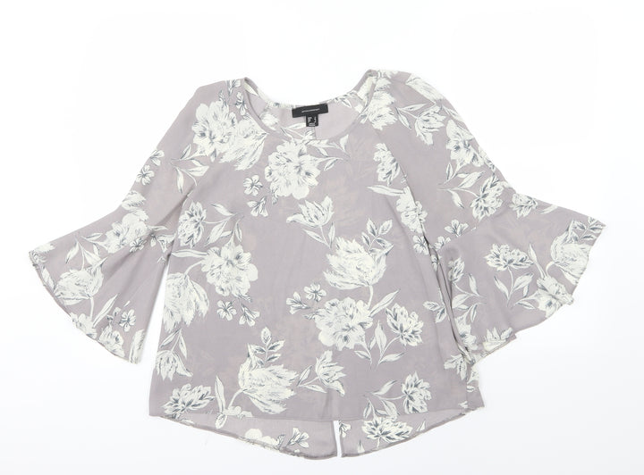 Atmosphere Womens Grey Floral Chiffon Basic Blouse Size 12