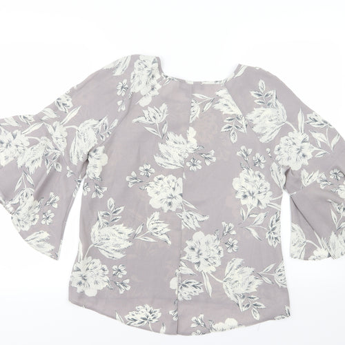 Atmosphere Womens Grey Floral Chiffon Basic Blouse Size 12