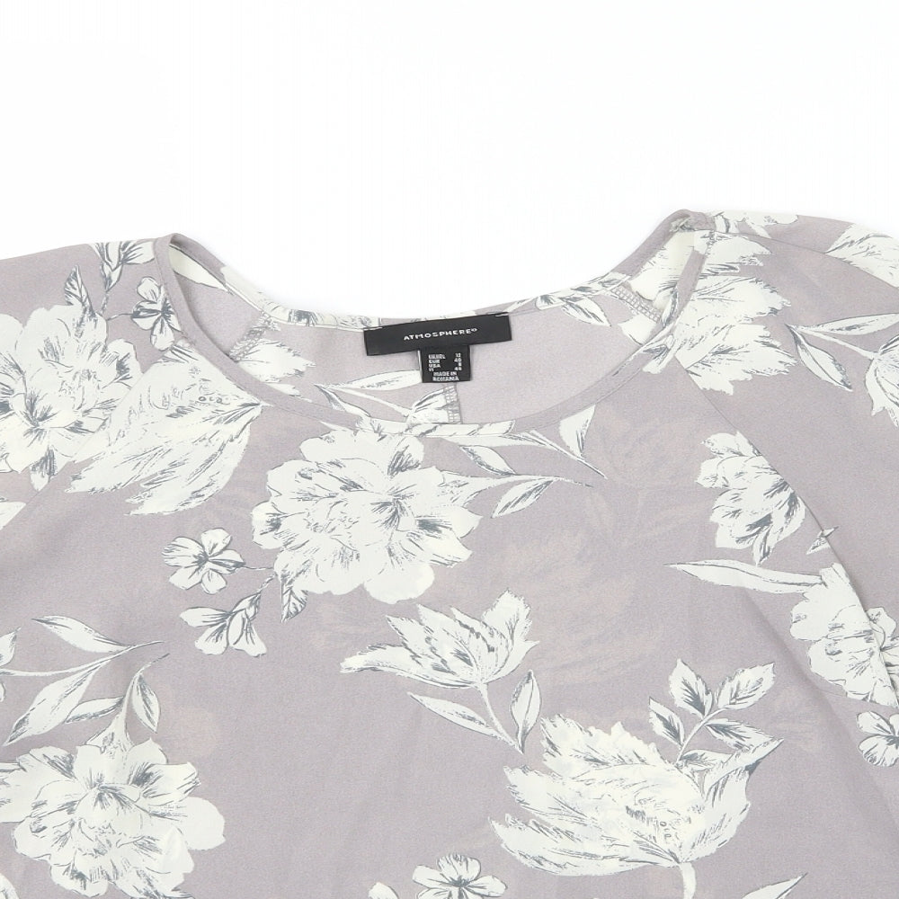 Atmosphere Womens Grey Floral Chiffon Basic Blouse Size 12