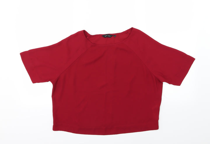 New Look Womens Red  Chiffon Cropped Blouse Size 8  - Burgundy