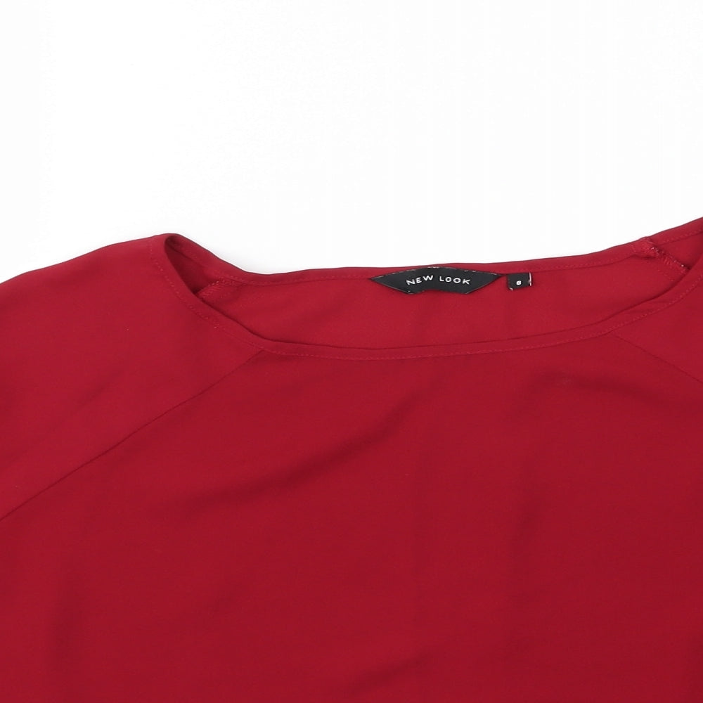 New Look Womens Red  Chiffon Cropped Blouse Size 8  - Burgundy
