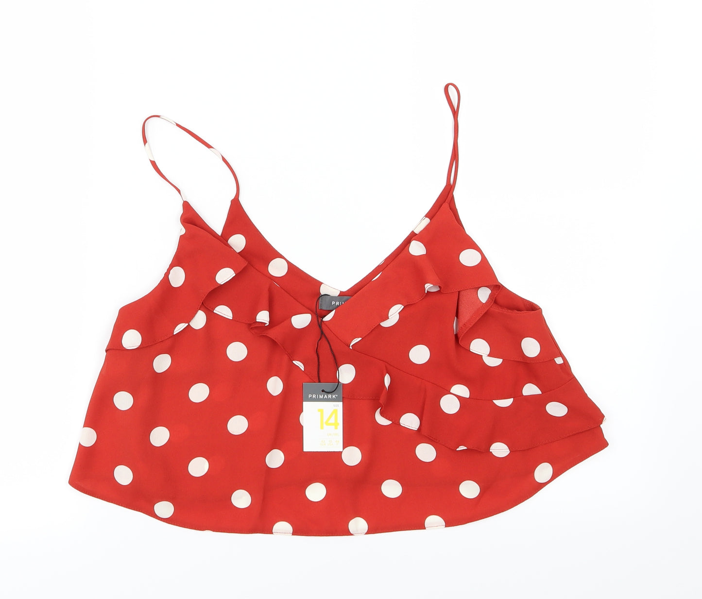 Primark Womens Red Polka Dot Chiffon Cropped Blouse Size 14