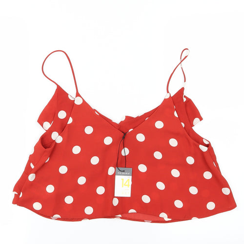 Primark Womens Red Polka Dot Chiffon Cropped Blouse Size 14