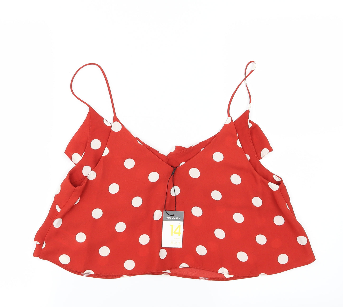 Primark Womens Red Polka Dot Chiffon Cropped Blouse Size 14