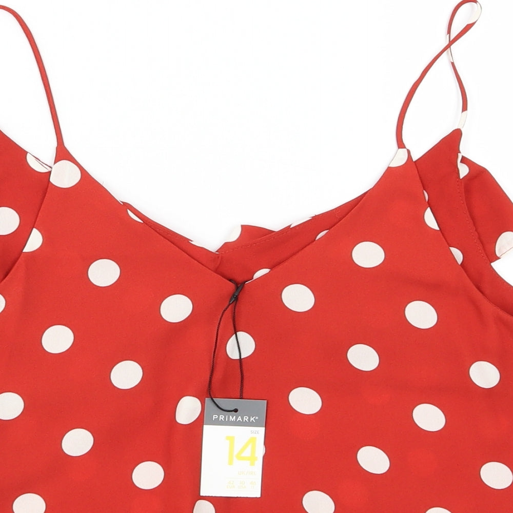Primark Womens Red Polka Dot Chiffon Cropped Blouse Size 14