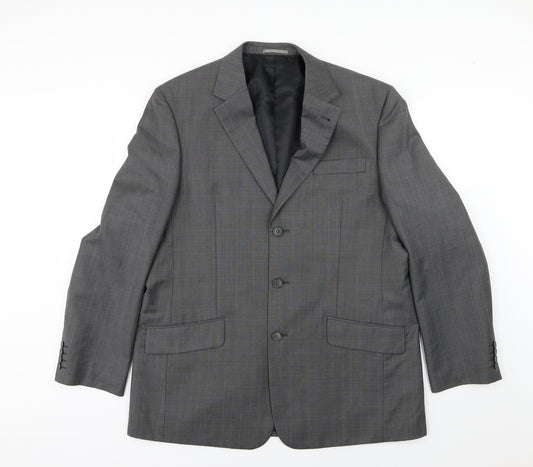 Front view of Next men’s grey striped rayon jacket suit jacket, size 44