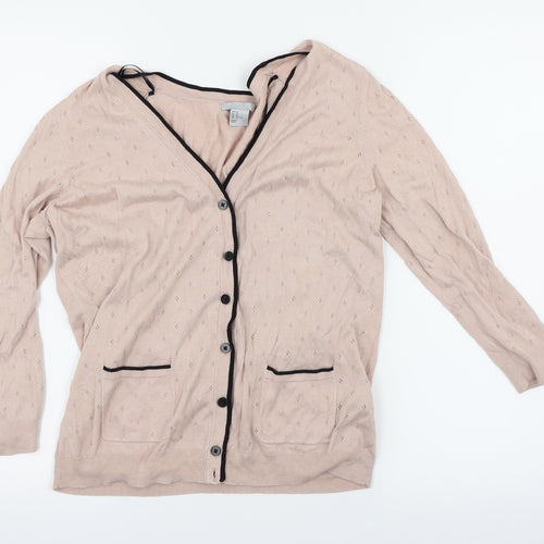 H&M Womens Pink Argyle/Diamond  Cardigan Jumper Size M