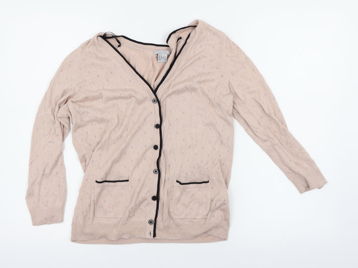 H&M Womens Pink Argyle/Diamond Cardigan Jumper Size M