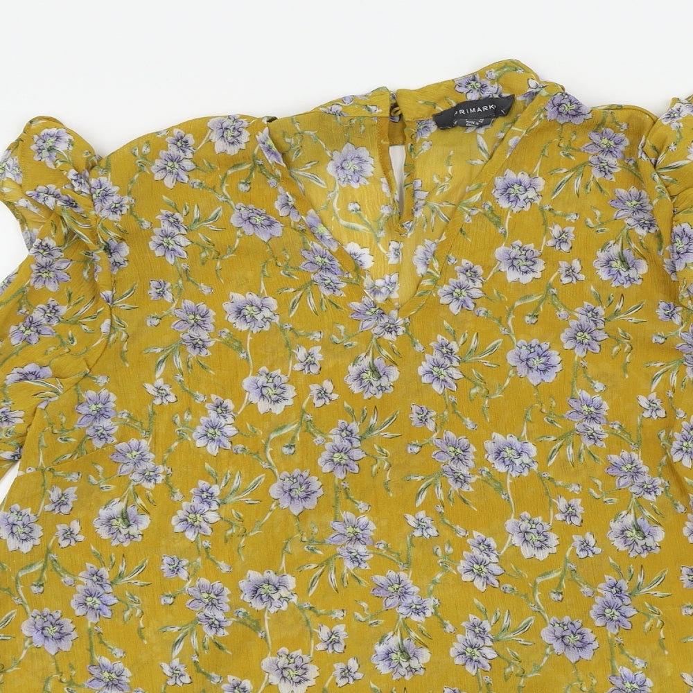 Primark Womens Yellow Floral  Basic Blouse Size 14