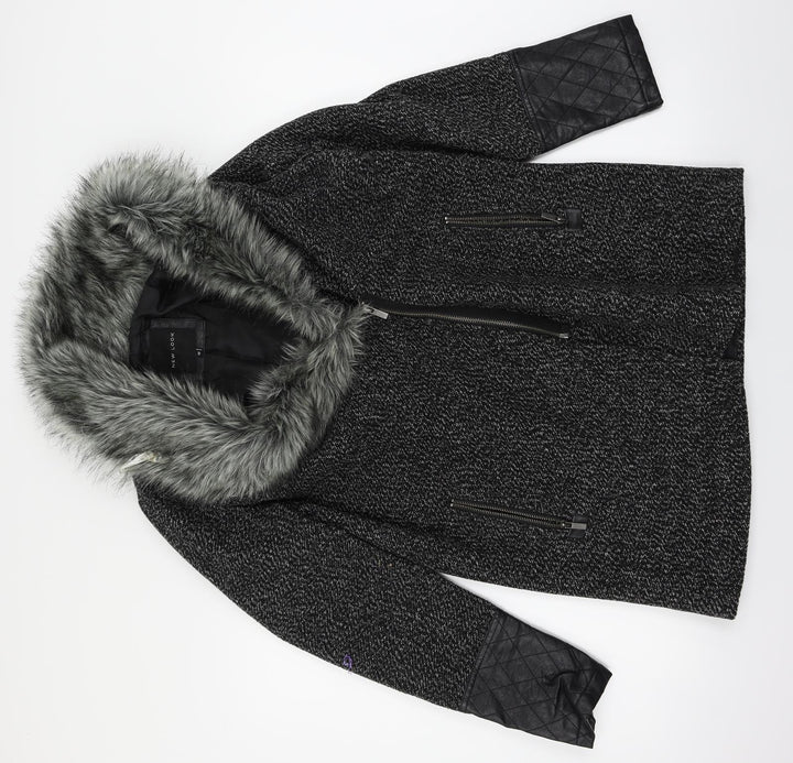 New Look Womens Grey Herringbone Overcoat Coat Size 12