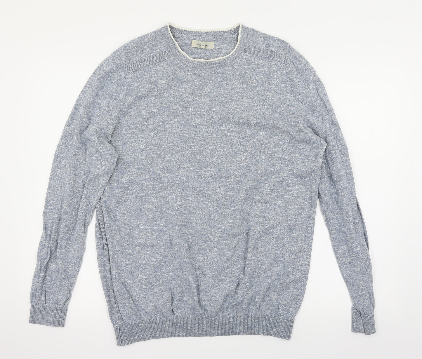 River Island Mens Blue Herringbone  Pullover Jumper Size L