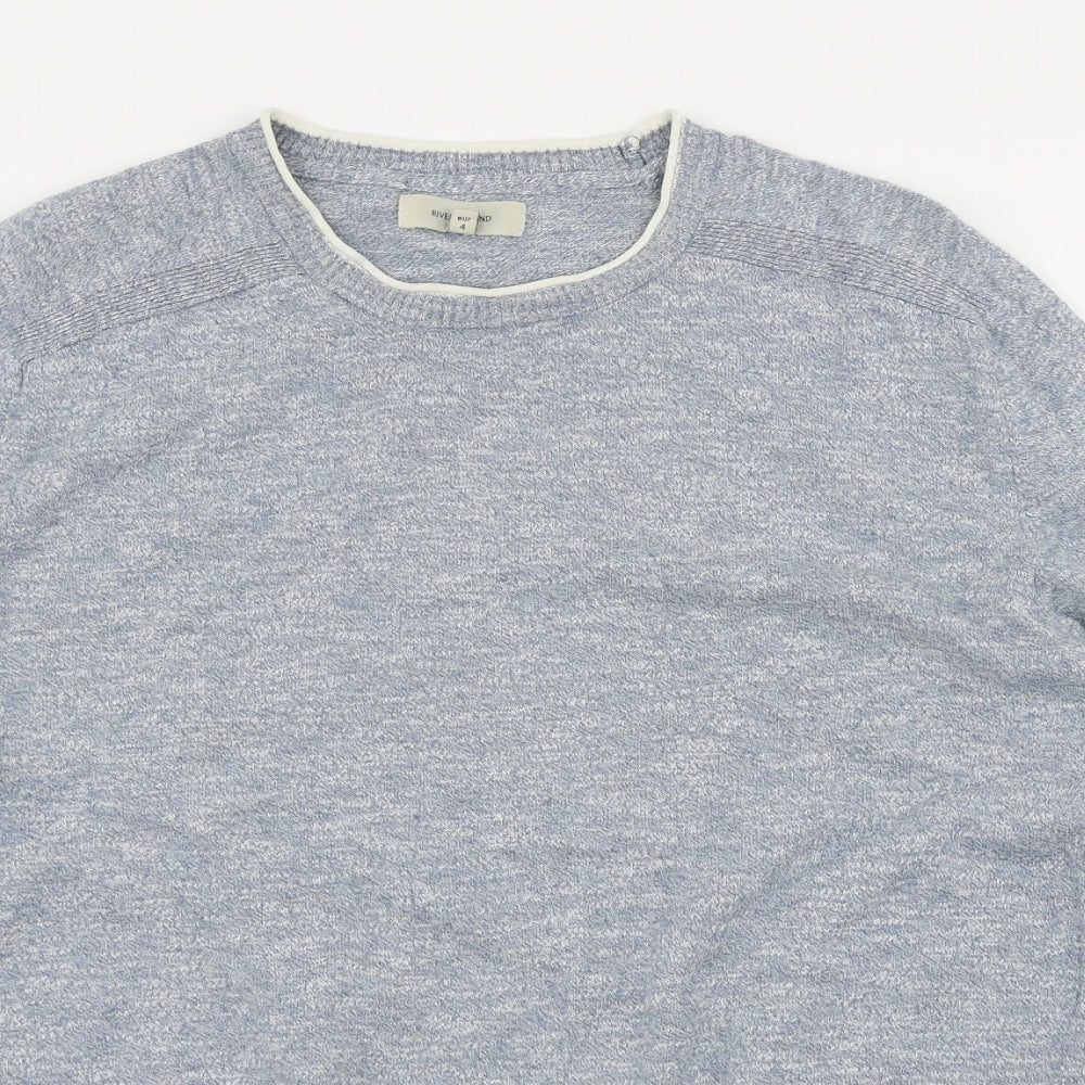 River Island Mens Blue Herringbone  Pullover Jumper Size L