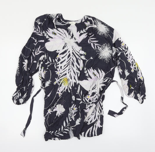 Front view of H&M women’s multicoloured floral basic button-up, size UK 6